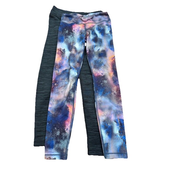 Lot Of 2 Athleta Girl Printed Chit Chat Tight & Fleece Legging 8-10 Space Gray - Picture 1 of 5